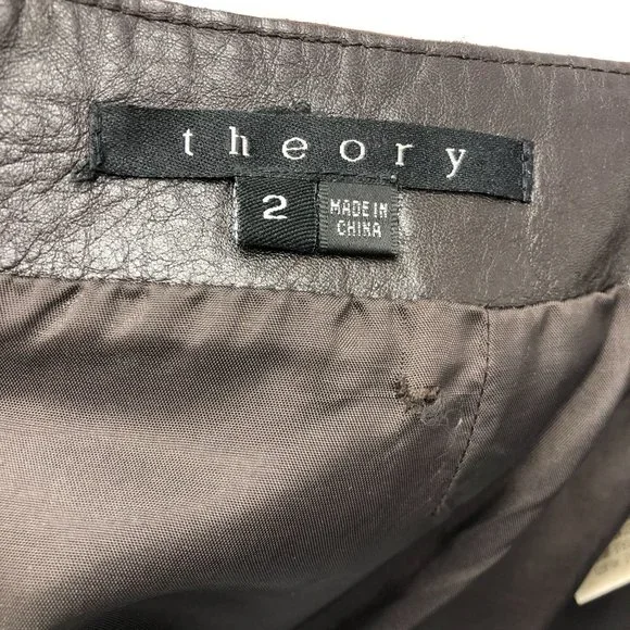 Theory Size 2 Leather Black Brown Chocolate Dark Brown Mini Skirt - Picture 2 of 16